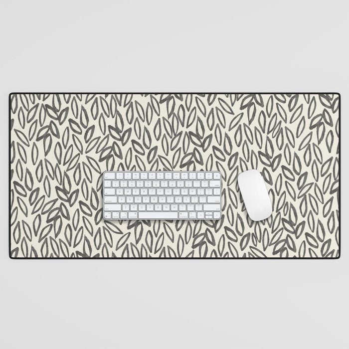 Organic Leaves Abstract Pattern in Charcoal Gray and Cream Desk Mat Gallery Image 1