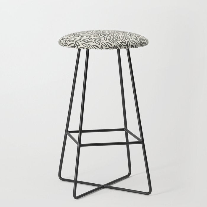 Organic Leaves Abstract Pattern in Charcoal Gray and Cream Stool Gallery Image 1
