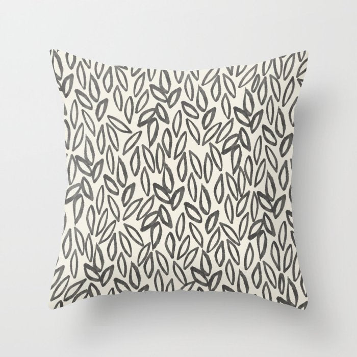 Organic Leaves Abstract Pattern in Charcoal Gray and Cream Throw Pillow Gallery Image 6
