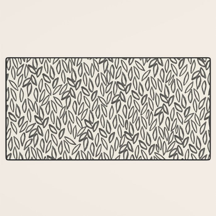 Organic Leaves Abstract Pattern in Charcoal Gray and Cream Desk Mat Gallery Image 3