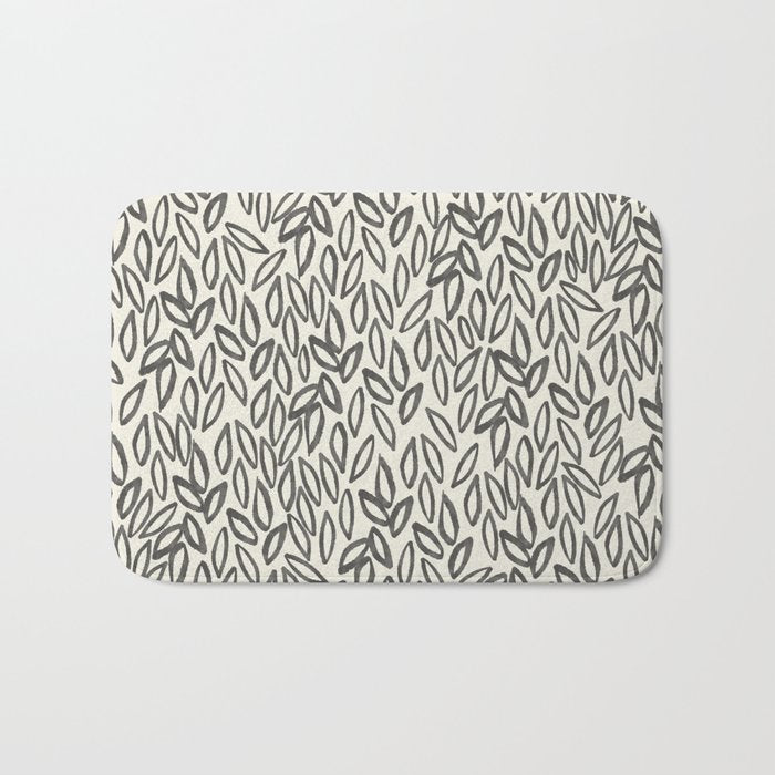 Organic Leaves Abstract Pattern in Charcoal Gray and Cream Bath Mat Gallery Image 1