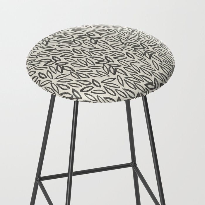 Organic Leaves Abstract Pattern in Charcoal Gray and Cream Stool Gallery Image 2