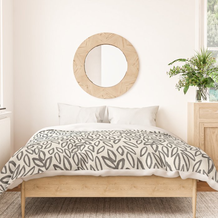 Organic Leaves Abstract Pattern in Charcoal Gray and Cream Duvet Cover Gallery Image 3