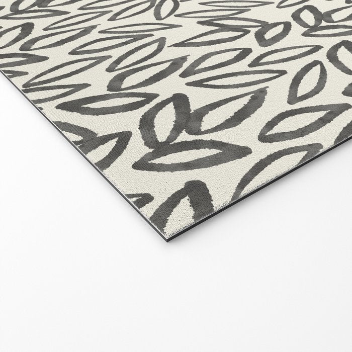 Organic Leaves Abstract Pattern in Charcoal Gray and Cream Welcome Mat Gallery Image 2