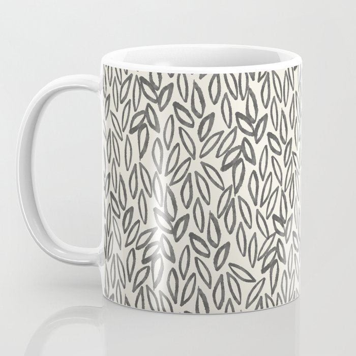 Organic Leaves Abstract Pattern in Charcoal Gray and Cream Coffee Mug Gallery Image 3