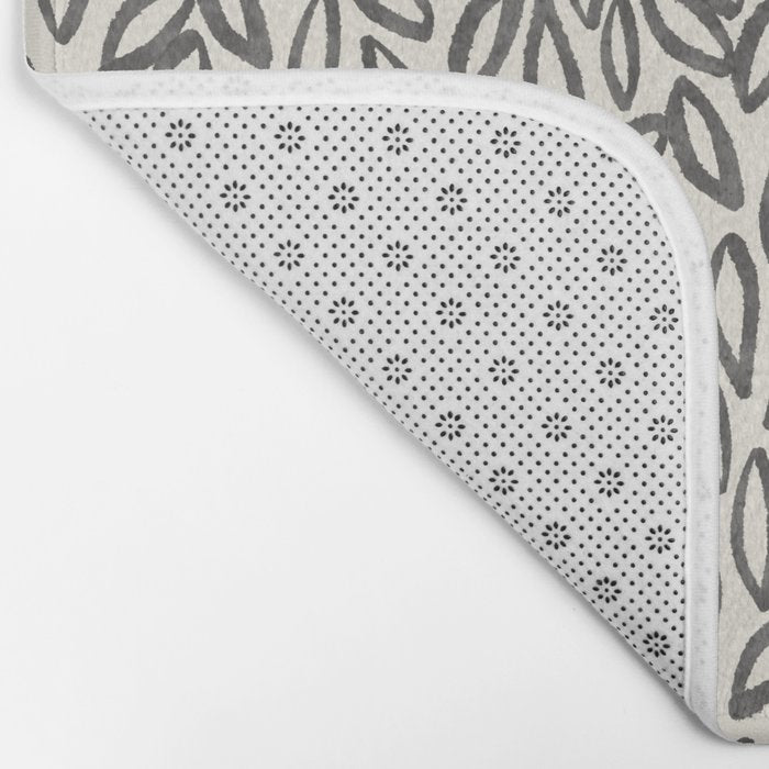Organic Leaves Abstract Pattern in Charcoal Gray and Cream Bath Mat Gallery Image 2