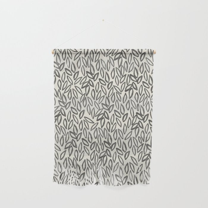 Organic Leaves Abstract Pattern in Charcoal Gray and Cream Wall Hanging Gallery Image 1