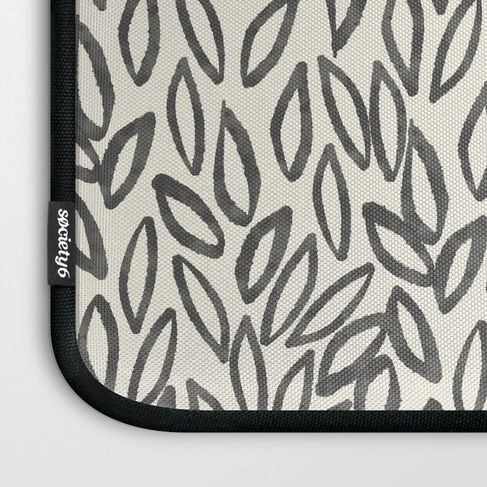 Organic Leaves Abstract Pattern in Charcoal Gray and Cream Laptop Sleeve Gallery Image 3