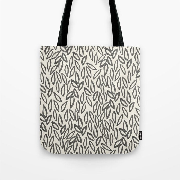 Organic Leaves Abstract Pattern in Charcoal Gray and Cream Tote Bag Gallery Image 1