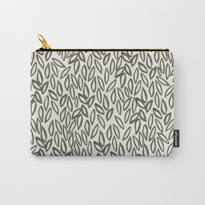 Organic Leaves Abstract Pattern in Charcoal Gray and Cream Carry All Pouch Gallery Image 1