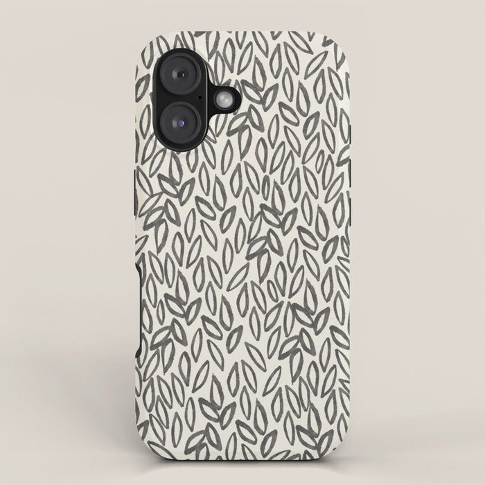 Organic Leaves Abstract Pattern in Charcoal Gray and Cream iPhone Case Gallery Image 1