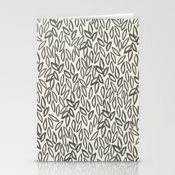 Organic Leaves Abstract Pattern in Charcoal Gray and Cream Stationery Card Gallery Image 2