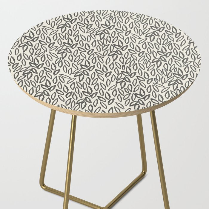 Organic Leaves Abstract Pattern in Charcoal Gray and Cream Side Table Gallery Image 2