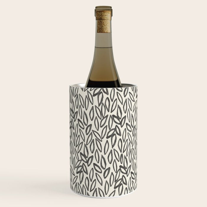 Organic Leaves Abstract Pattern in Charcoal Gray and Cream Wine Chiller Gallery Image 1