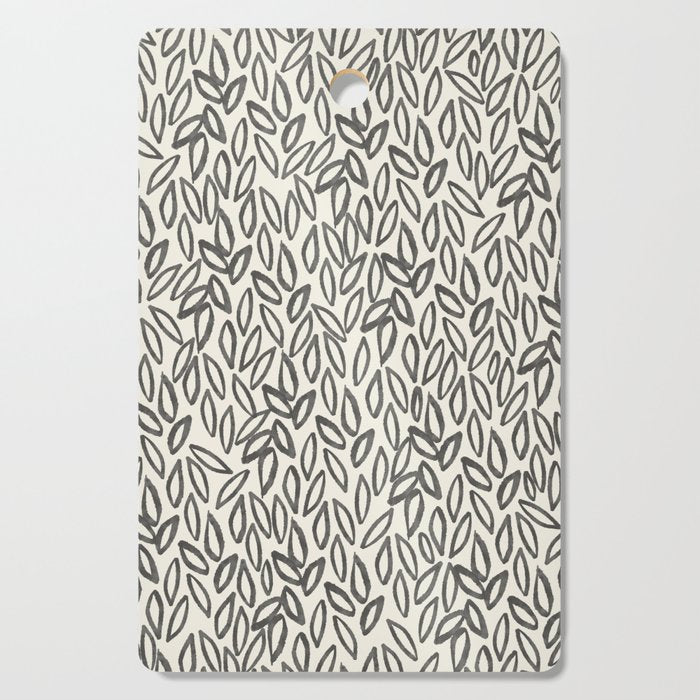 Organic Leaves Abstract Pattern in Charcoal Gray and Cream Cutting Board Gallery Image 1