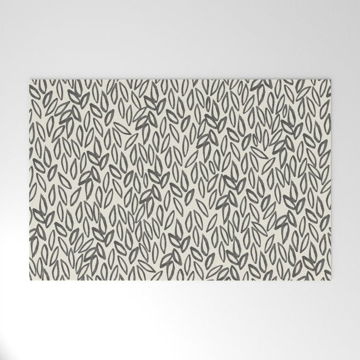 Organic Leaves Abstract Pattern in Charcoal Gray and Cream Welcome Mat Gallery Image 1