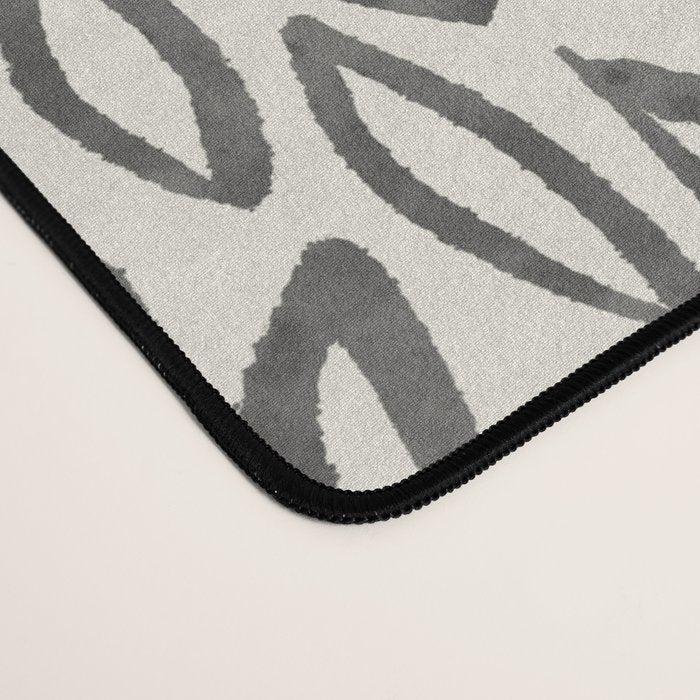 Organic Leaves Abstract Pattern in Charcoal Gray and Cream Desk Mat Gallery Image 4