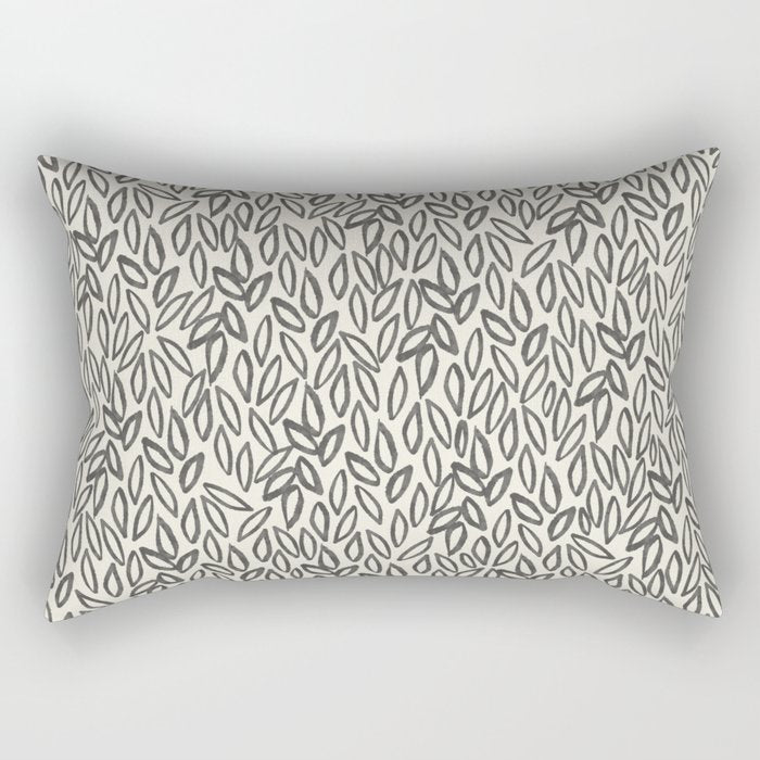 Organic Leaves Abstract Pattern in Charcoal Gray and Cream Rectangular Pillow Gallery Image 2