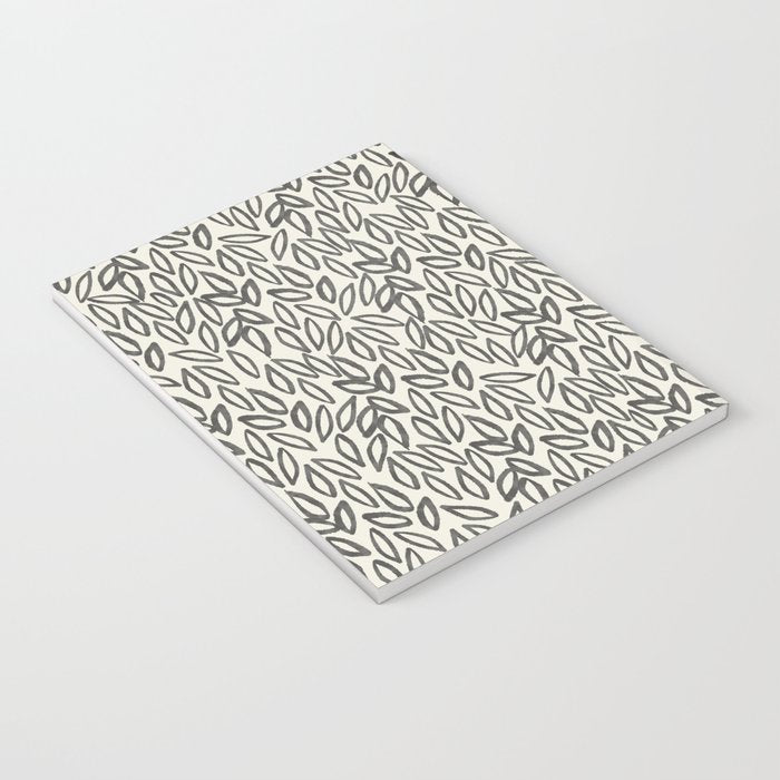 Organic Leaves Abstract Pattern in Charcoal Gray and Cream Notebook Gallery Image 3