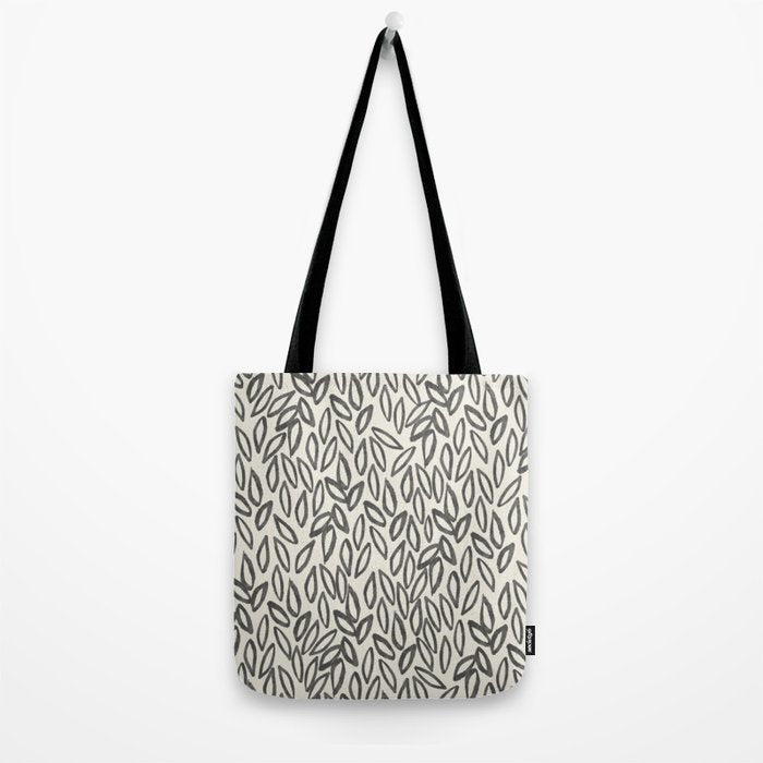 Organic Leaves Abstract Pattern in Charcoal Gray and Cream Tote Bag Gallery Image 2
