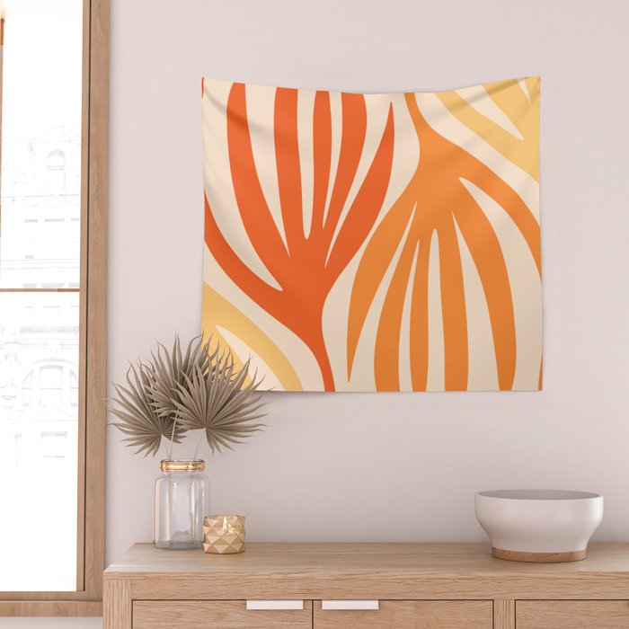 Maldives Abstract Botanical Pattern in Tangerine Orange Tones Wall Tapestry Gallery Image 2