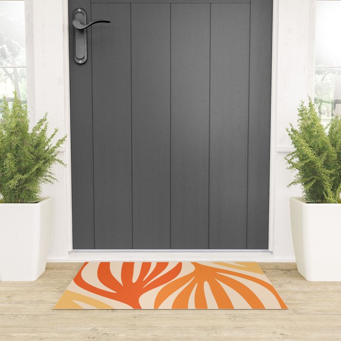 Maldives Abstract Botanical Pattern in Tangerine Orange Tones Welcome Mat Gallery Image 3