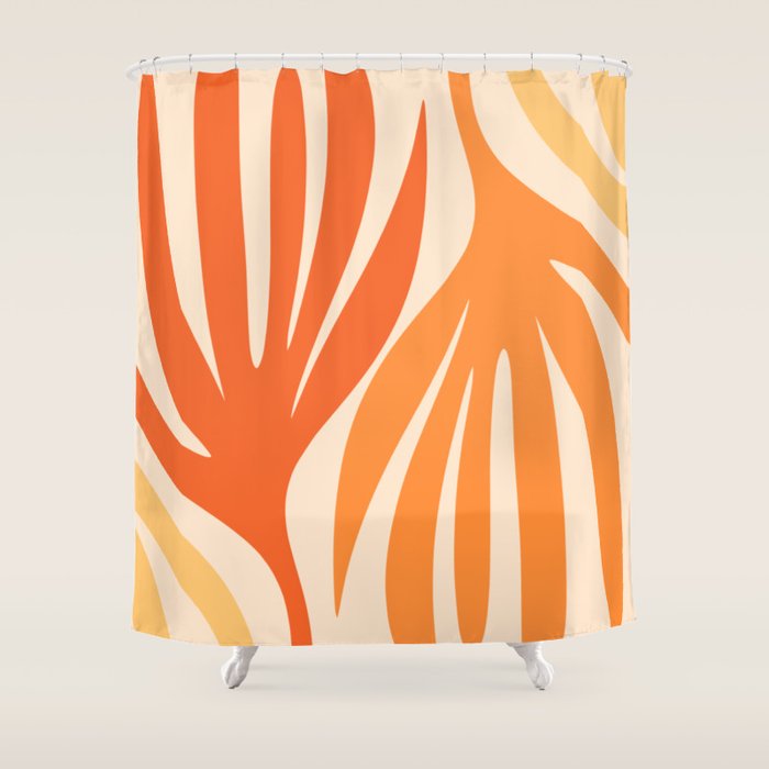 Maldives Abstract Botanical Pattern in Tangerine Orange Tones Shower Curtain Gallery Image 1