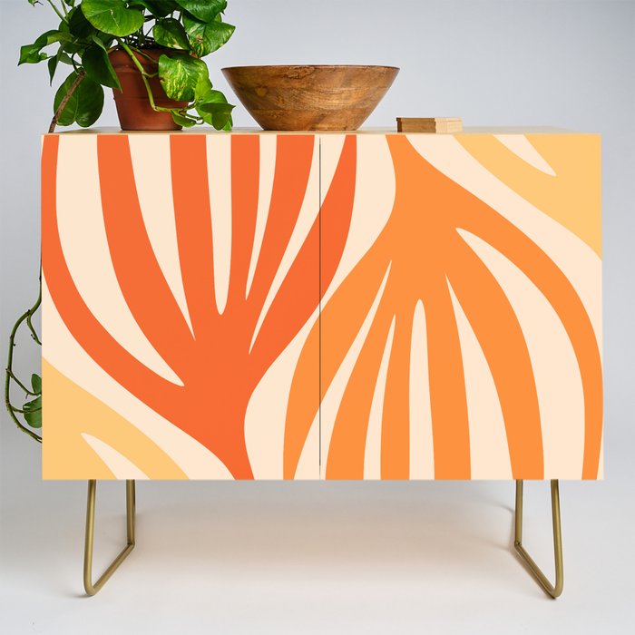 Maldives Abstract Botanical Pattern in Tangerine Orange Tones Credenza Gallery Image 1