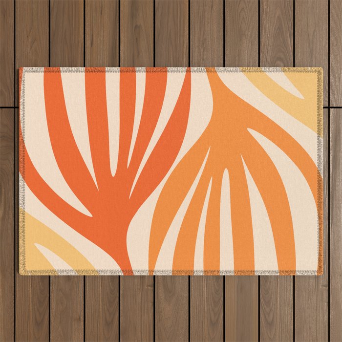 Maldives Abstract Botanical Pattern in Tangerine Orange Tones Outdoor Rug Gallery Image 1