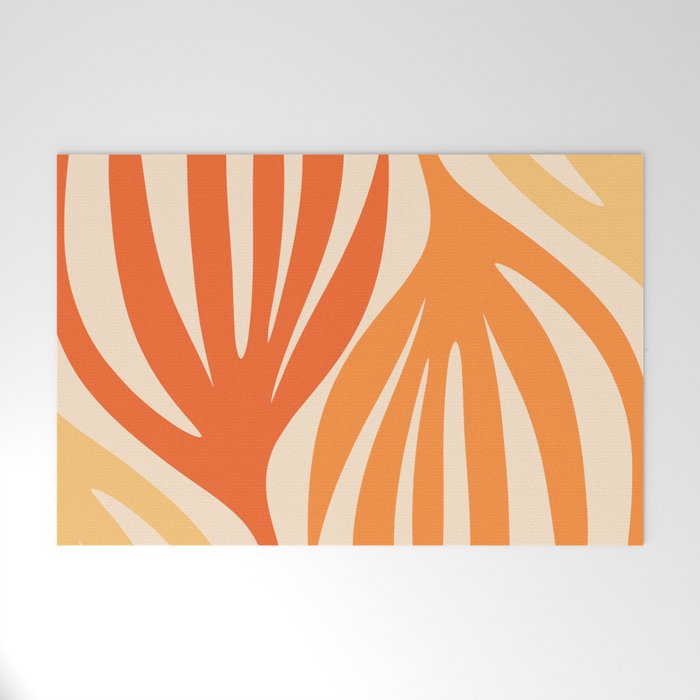 Maldives Abstract Botanical Pattern in Tangerine Orange Tones Welcome Mat Gallery Image 1