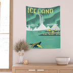 Vintage Mid Century Modern Iceland Scandinavian Travel Poster Ocean Whale Winter Village Wall Tapestry Gallery Image 2