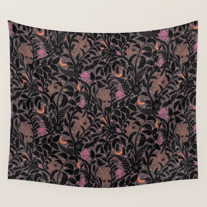 Mysterious Garden - black, gray, orange, and purple Wall Tapestry Gallery Image 4