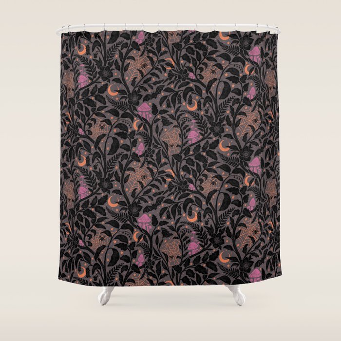 Mysterious Garden - black, gray, orange, and purple Shower Curtain Gallery Image 1