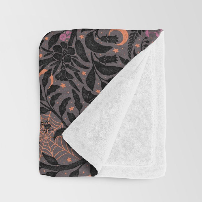 Mysterious Garden - black, gray, orange, and purple Throw Blanket Gallery Image 3