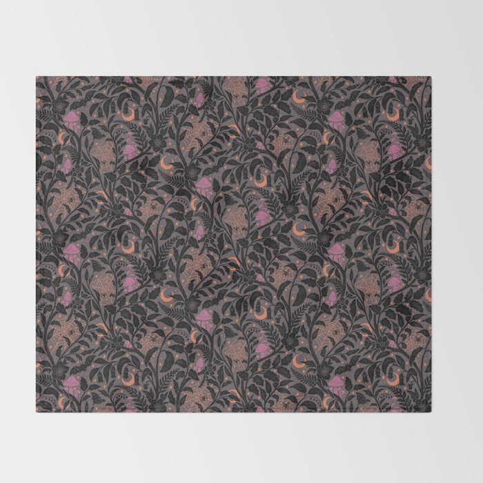 Mysterious Garden - black, gray, orange, and purple Throw Blanket Gallery Image 2