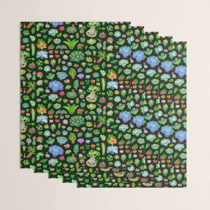 Baby succulents - mix (dark) Wrapping Paper Gallery Image 3