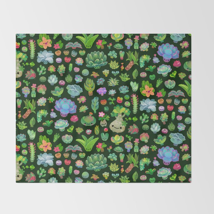 Baby succulents - mix (dark) Throw Blanket Gallery Image 2