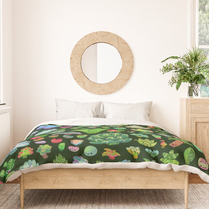 Baby succulents - mix (dark) Duvet Cover Gallery Image 3