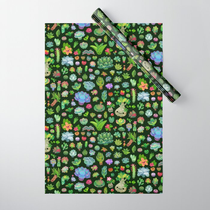 Baby succulents - mix (dark) Wrapping Paper Gallery Image 1