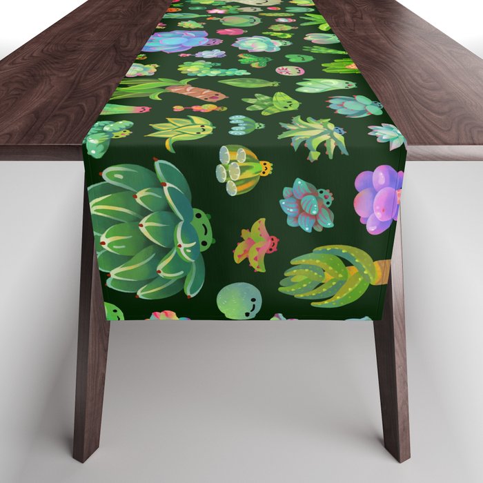 Baby succulents - mix (dark) Table Runner Gallery Image 1