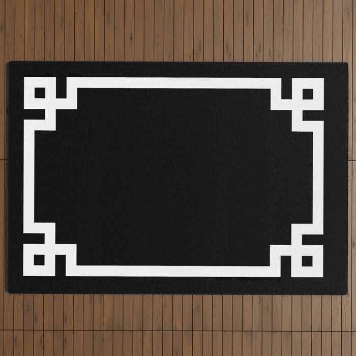 Black and White Greek Key Border Outdoor Rug Gallery Image 2