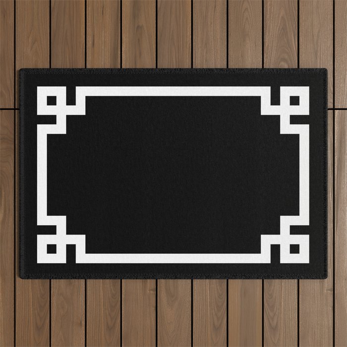 Black and White Greek Key Border Outdoor Rug Gallery Image 1