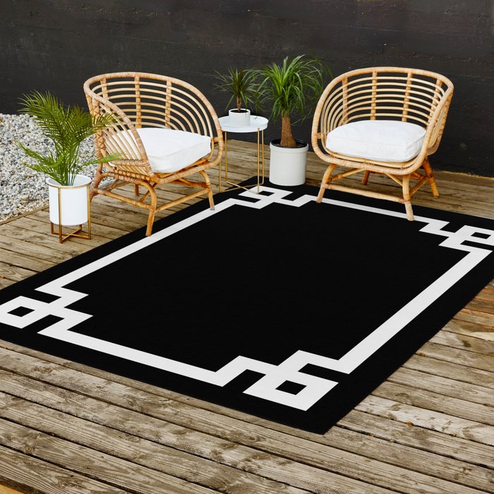 Black and White Greek Key Border Outdoor Rug Gallery Image 2