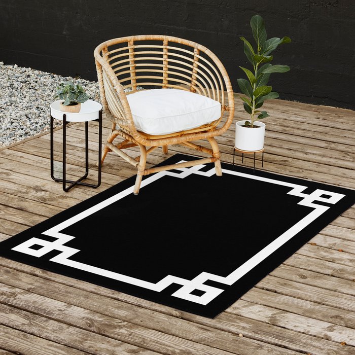 Black and White Greek Key Border Outdoor Rug Gallery Image 2