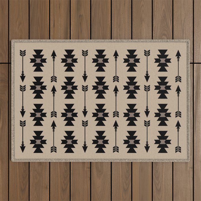 Southwestern Arrow Pattern 232 Black and Beige Outdoor Rug Gallery Image 1