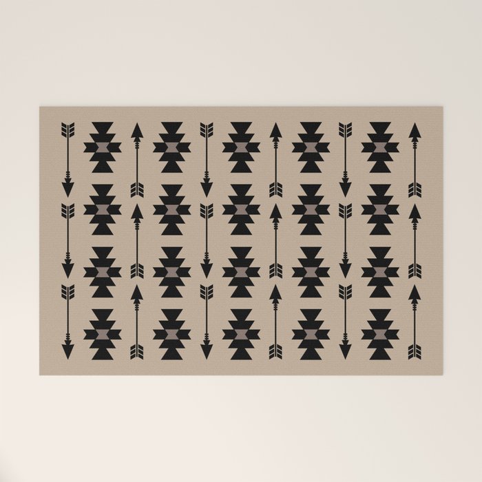 Southwestern Arrow Pattern 232 Black and Beige Welcome Mat Gallery Image 1