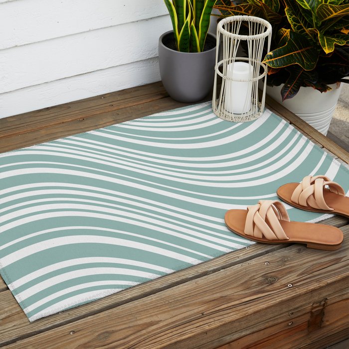 Wavy Stripes XXXVII - Sage Green Outdoor Rug Gallery Image 2