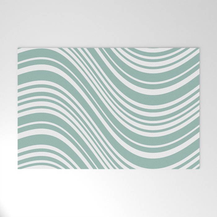 Wavy Stripes XXXVII - Sage Green Welcome Mat Gallery Image 1