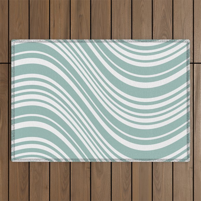 Wavy Stripes XXXVII - Sage Green Outdoor Rug Gallery Image 1