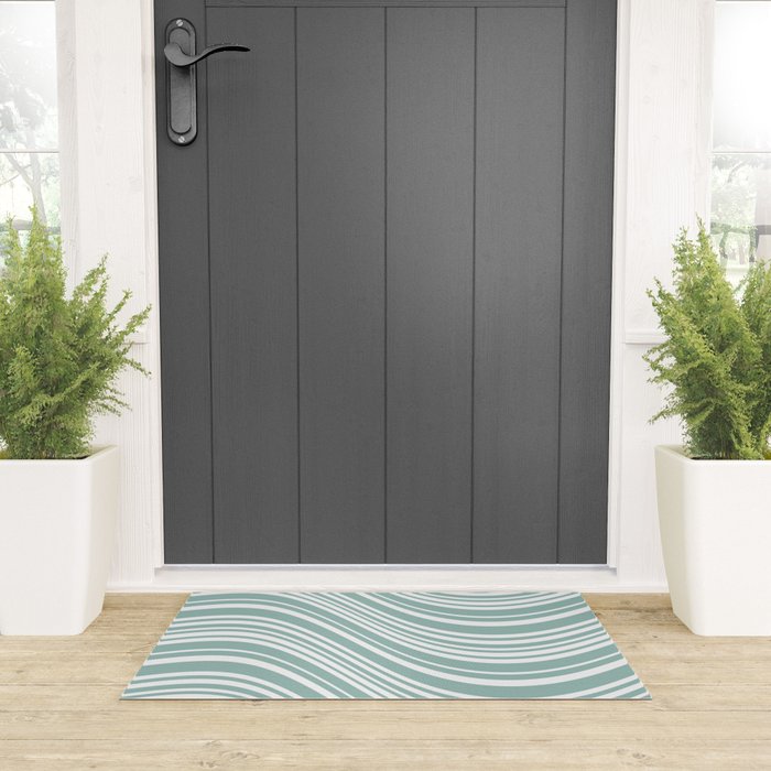 Wavy Stripes XXXVII - Sage Green Welcome Mat Gallery Image 3